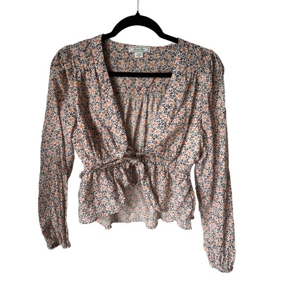 VTG American Eagle Women’s Boho Floral Tie-Front Peplum Blouse Size M SoftGirl - Picture 1 of 5